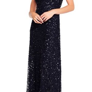 Black sequined Adriana Papell dress short sleeve